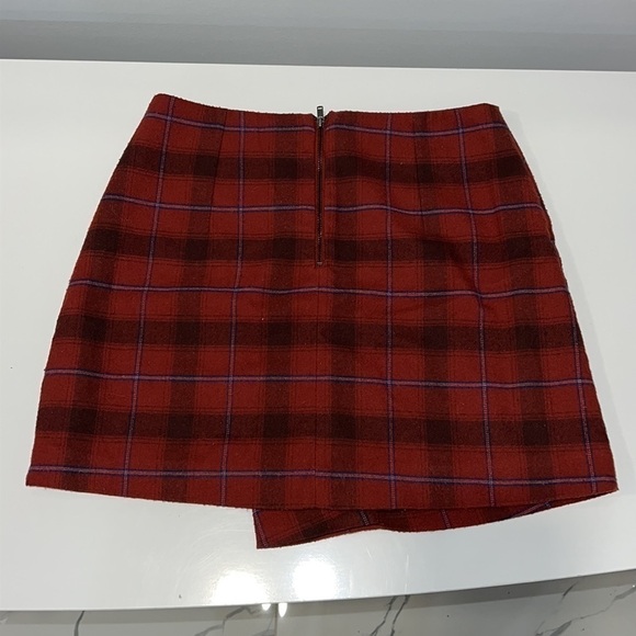 FREE PEOPLE Tessa Red Plaid Faux Wrap Mini Skirt Size 0 - Picture 8 of 14
